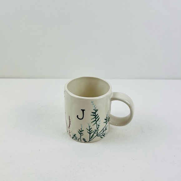 Anthropologie Cream ‘J’ Initial Floral Hand-painted Ceramic Large Mug - Picture 2 of 11